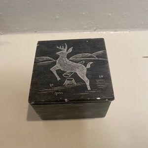 Vintage DIMU Soapstone Antelope Carved Trinket Box